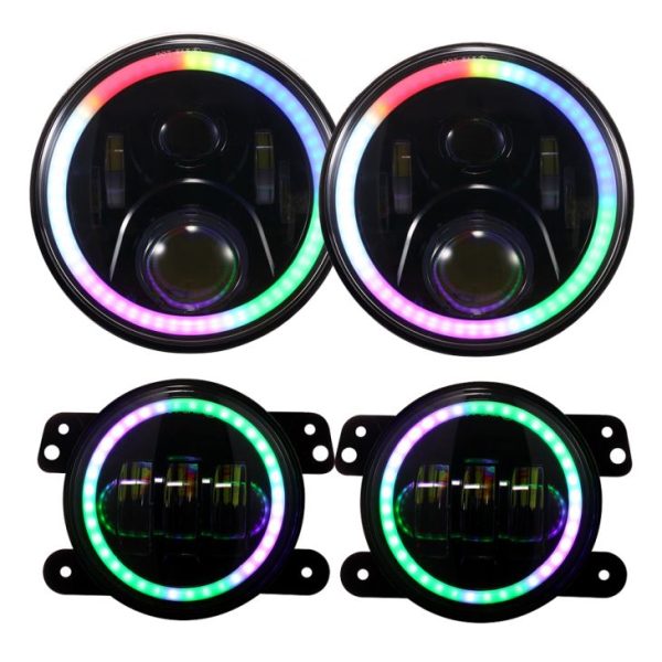 Kompletna 2 kom. 7-inčna RGB LED svjetiljka i 2 kom. 4-inčna RGB svjetiljka za maglu